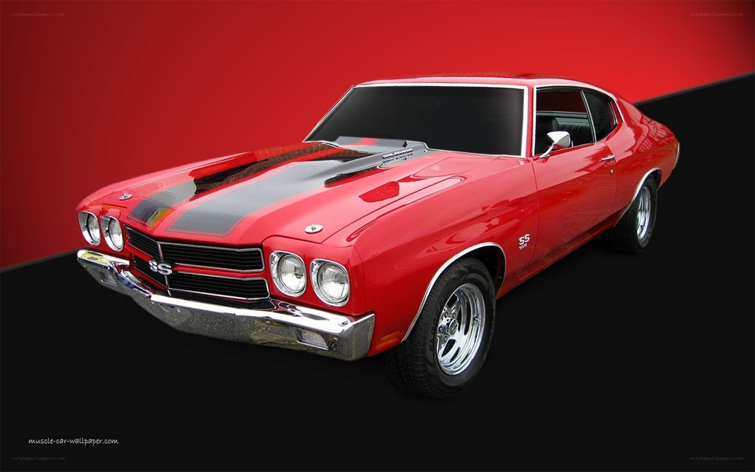 Red muscle car on display