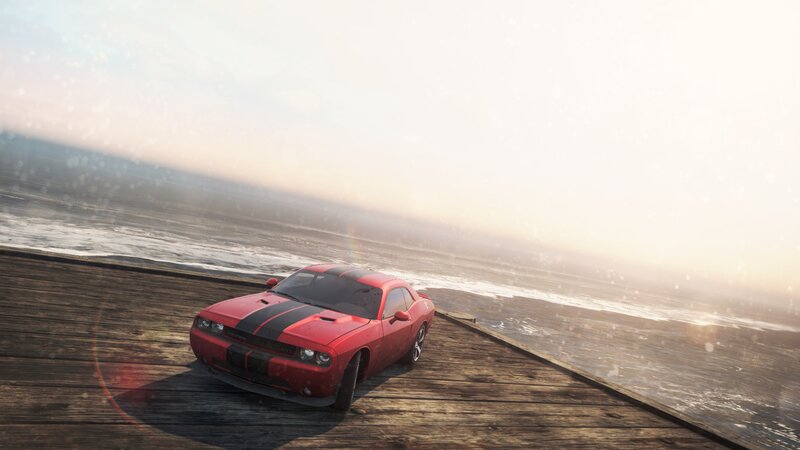 Red Muscle Car on Pier
