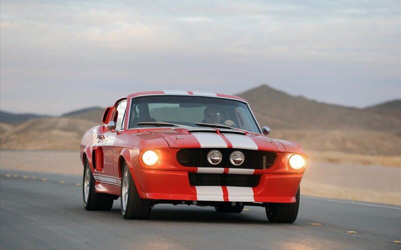 Red Muscle Car on Road — Dramatic, Sunset