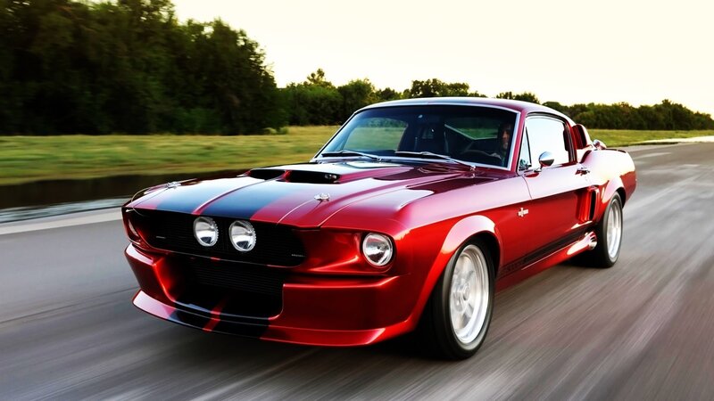 Red Muscle Car on Road — Dynamic