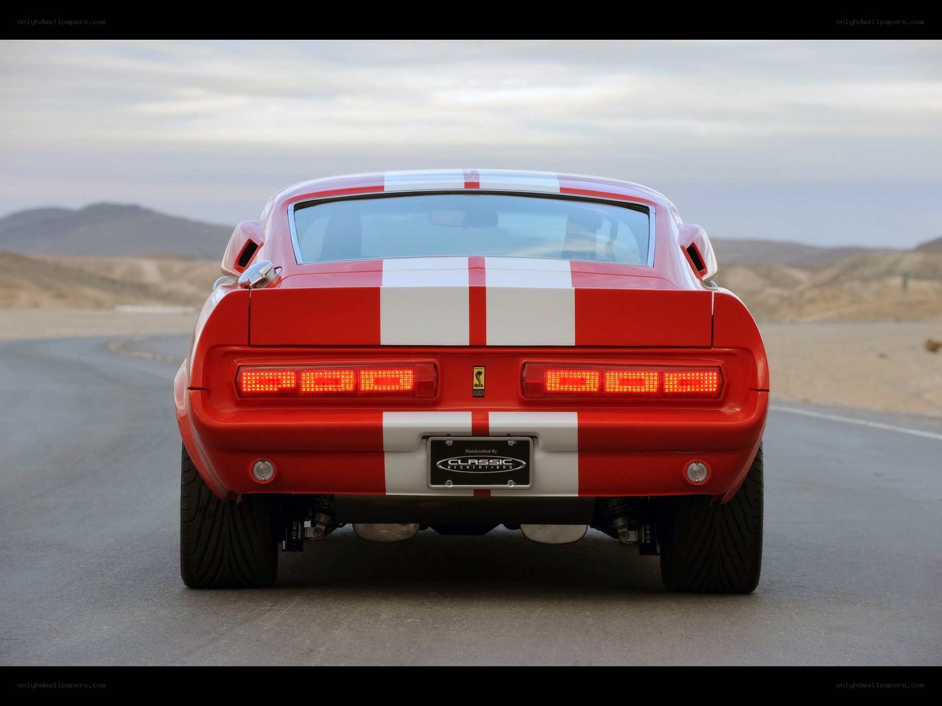 Red muscle car rear view