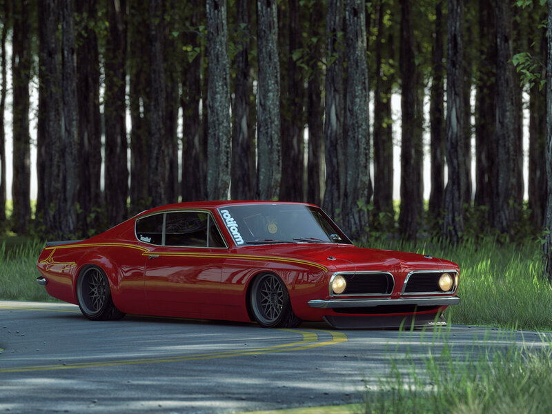 Red Muscle Car — Serene, Afternoon, 3d Render