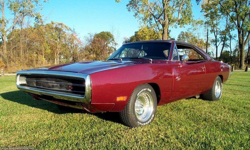 Red Muscle Car — Serene, Autumn, Photograph, Grass