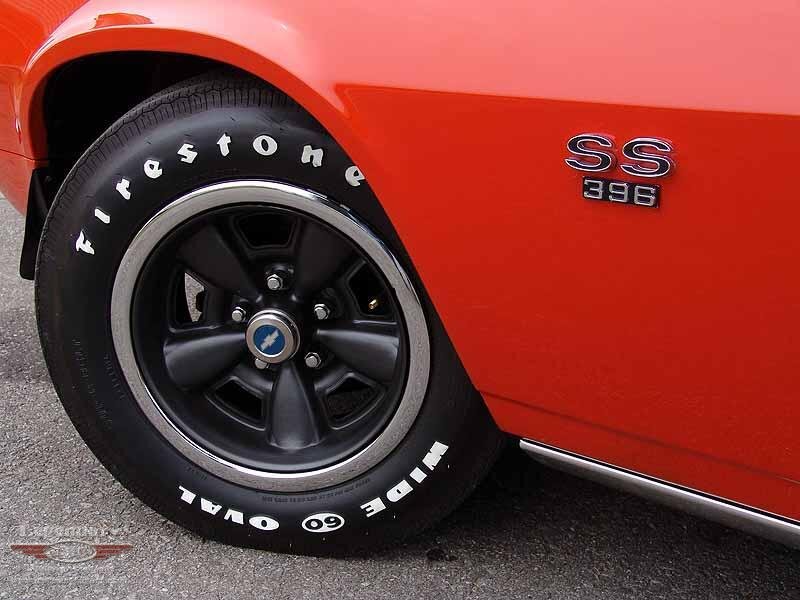 Red muscle car wheel