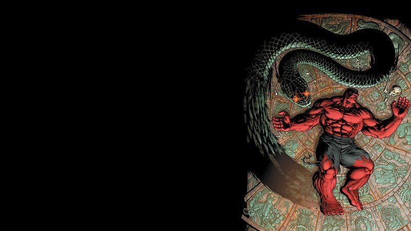 Red Muscular Man Fighting Snake