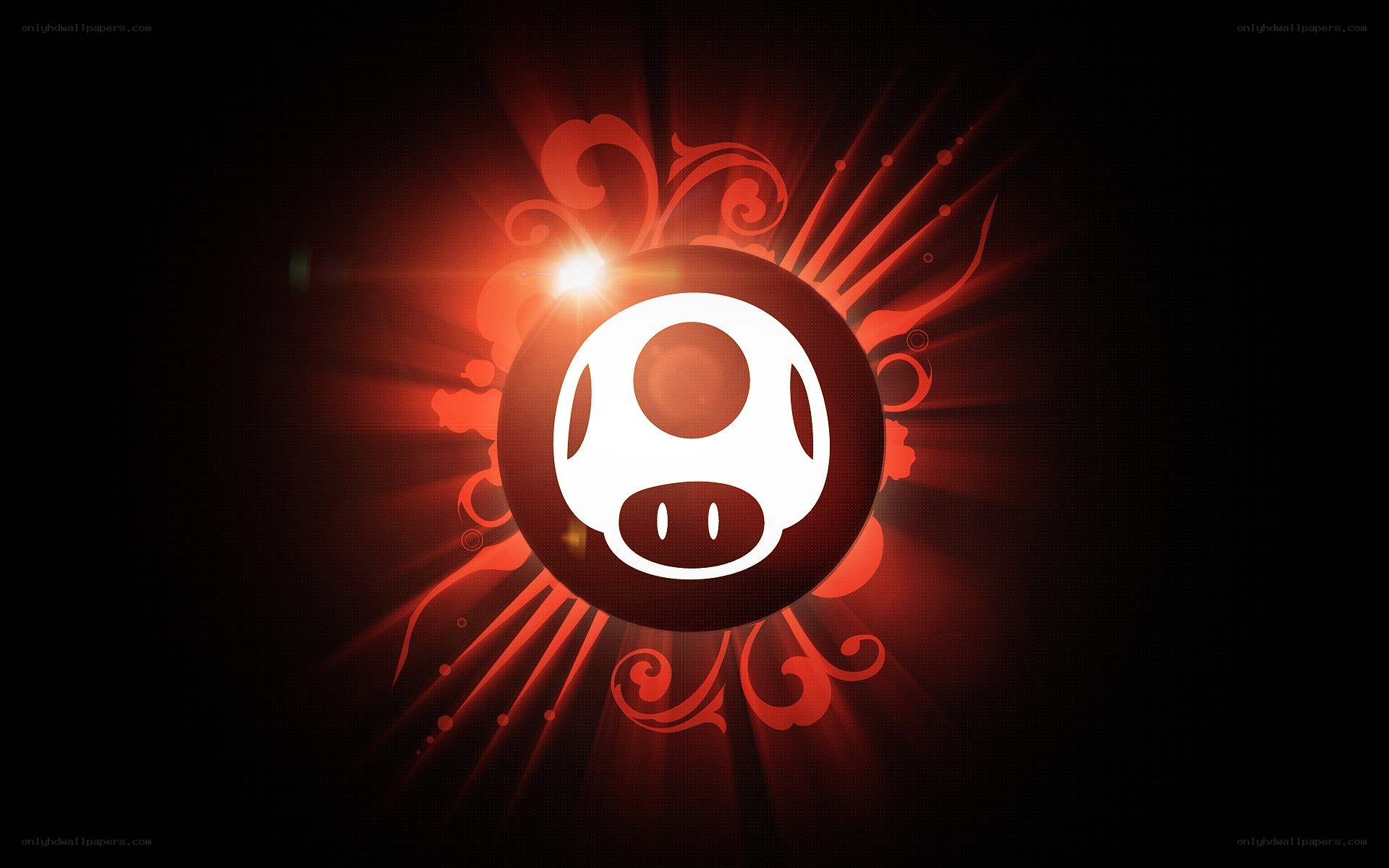 Red mushroom logo with light effects