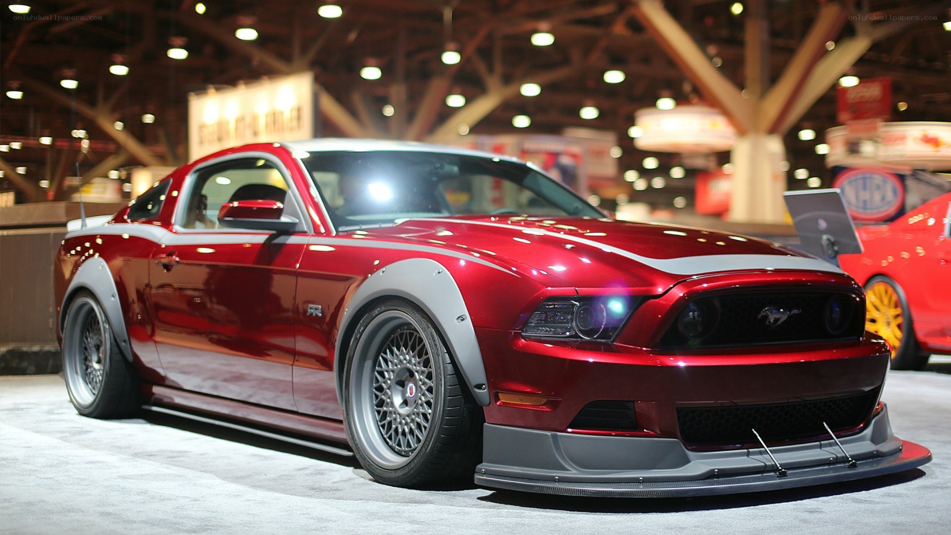 red mustang at auto show