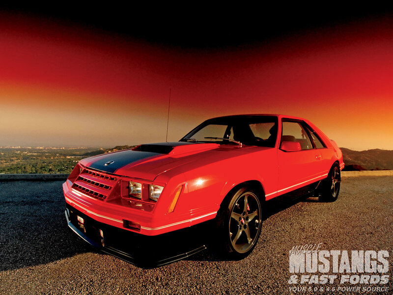 Red Mustang at sunset