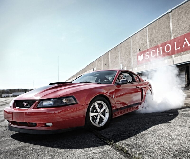 Red Mustang Car — Dramatic, Afternoon, Photograph
