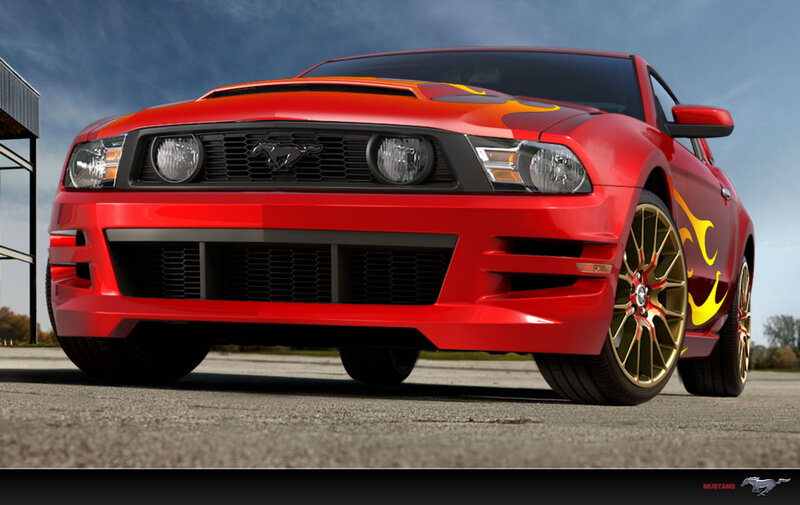 Red Mustang Car — Dramatic, Afternoon