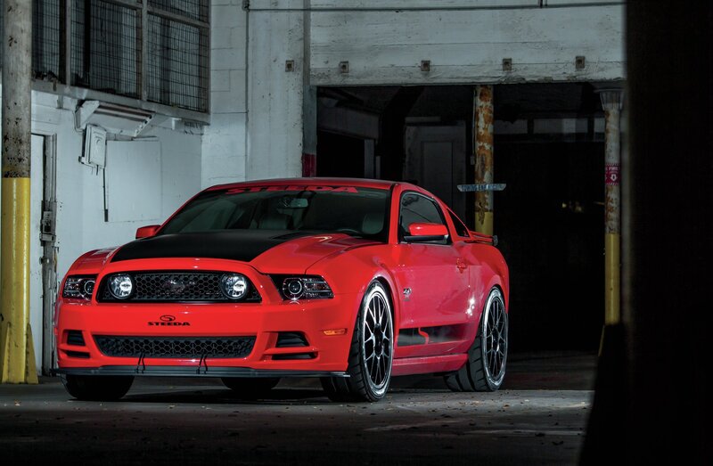 Red Mustang Car — Dramatic, Night, Photograph