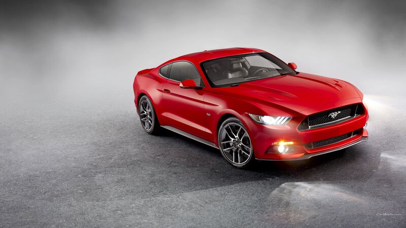 Red Mustang Car — Dramatic, Photograph, Headlights