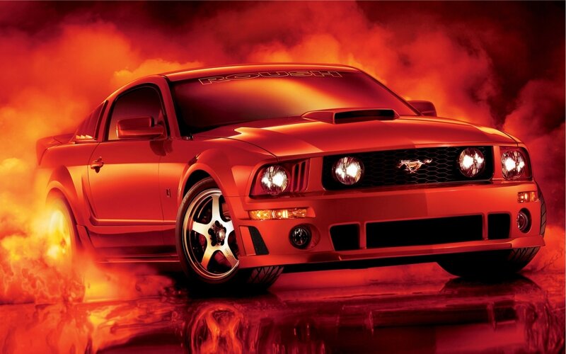 Red Mustang Car — Dramatic, Photograph, Smoke
