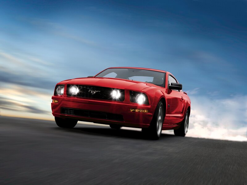 Red Mustang Car — Dynamic, Sunset, Photograph
