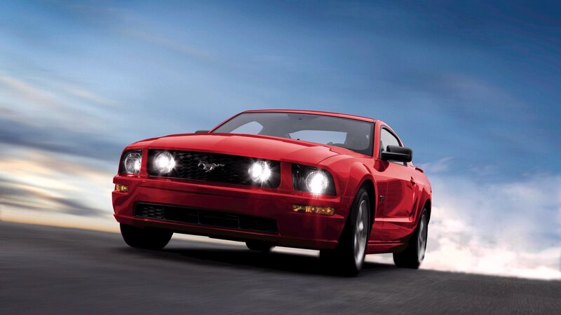 Red Mustang Car — Dynamic, Sunset