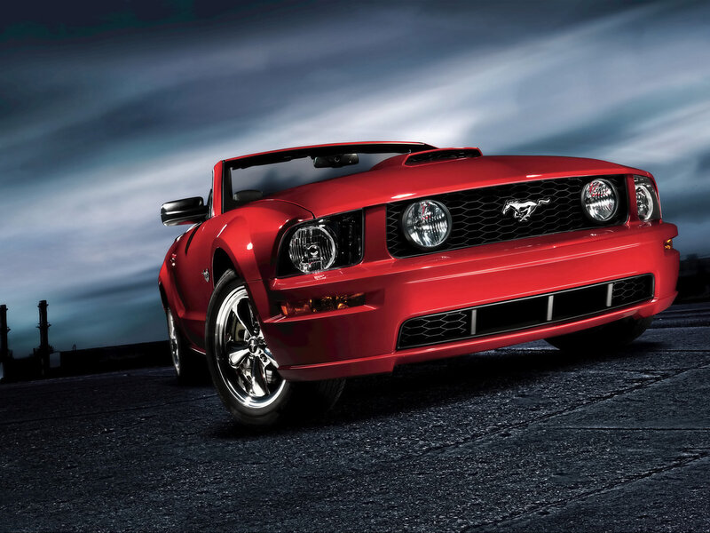Red Mustang Convertible — Dramatic, Night