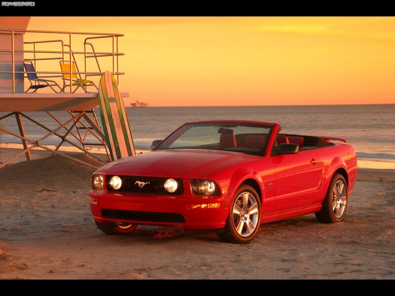 Red Mustang Convertible — Serene, Sunset, Photograph