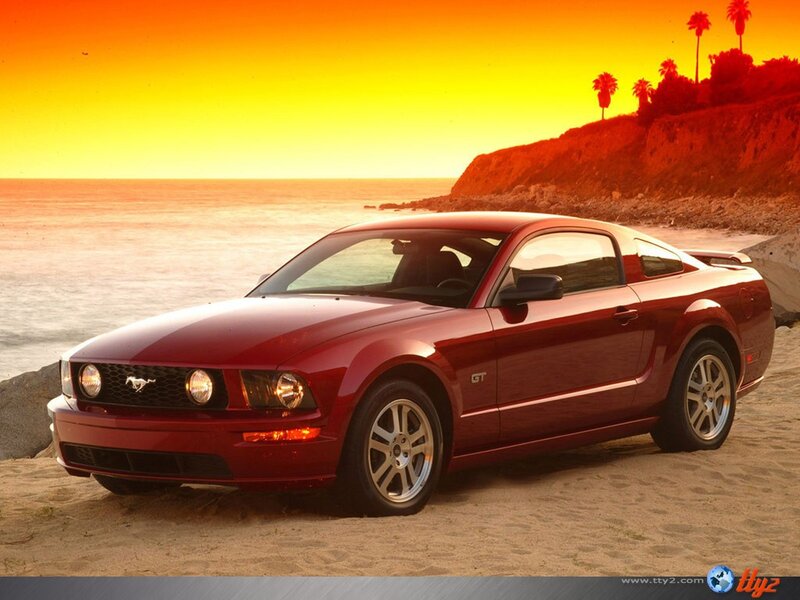 Red Mustang Gt Car — Dramatic, Sunset, Photograph