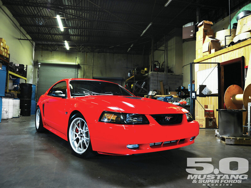 Red Mustang in Garage