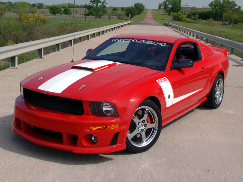 Red Mustang on Bridge