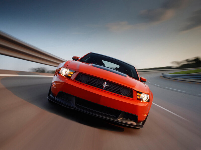 Red Mustang on Road — Dynamic, Sunset