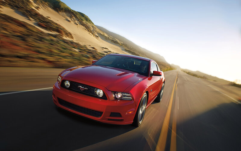 Red Mustang on Road — Dynamic