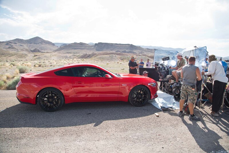 Red Mustang on Set
