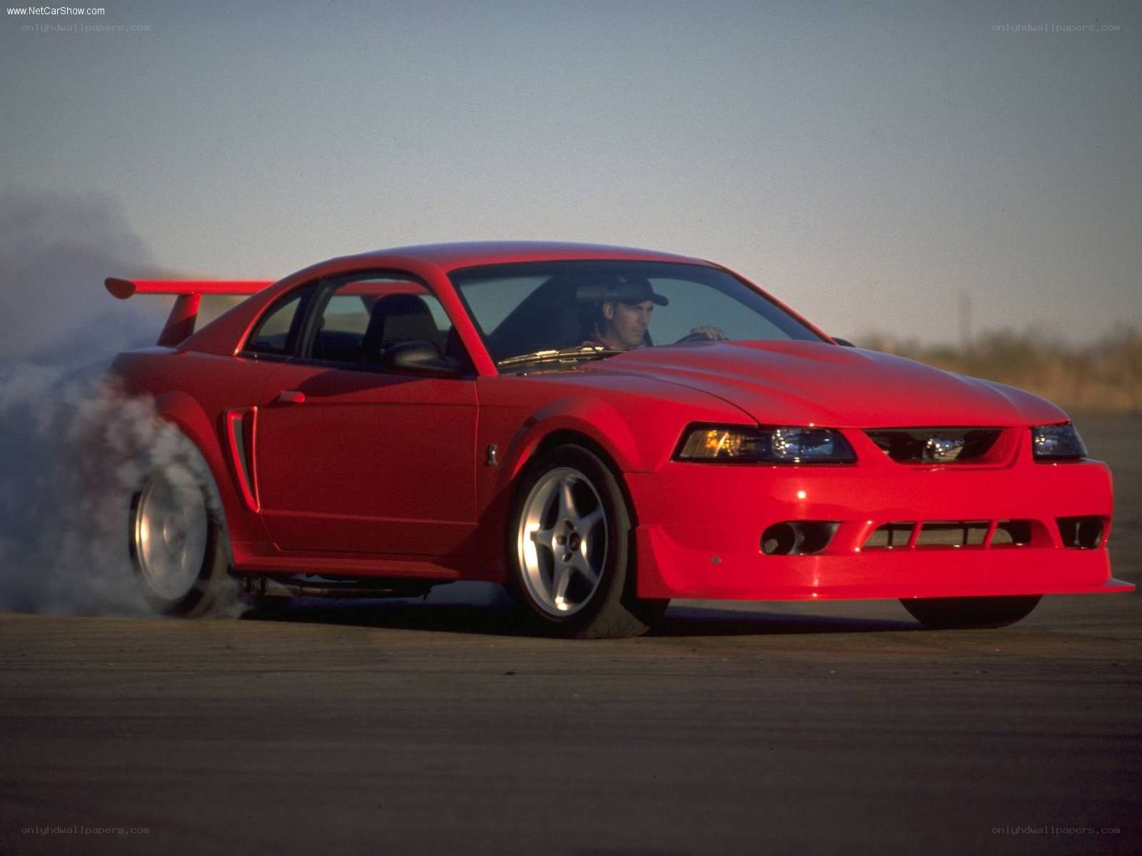 red mustang performing burnout