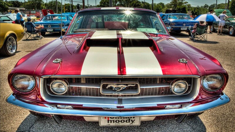 Red Mustang with Stripes — Outdoor
