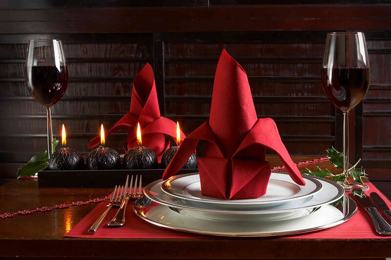 Red Napkin on Plates