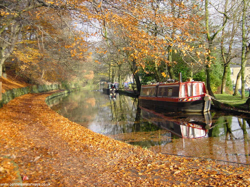 Red Narrowboat on Canal — Orange