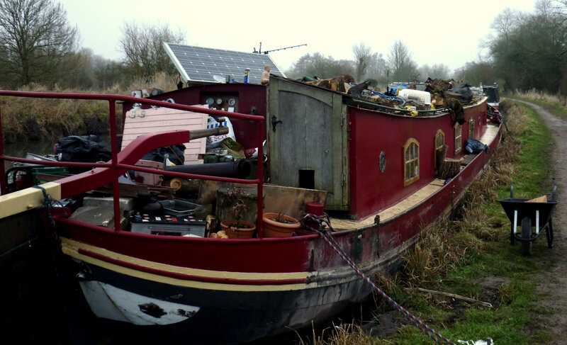Red Narrowboat on Canal