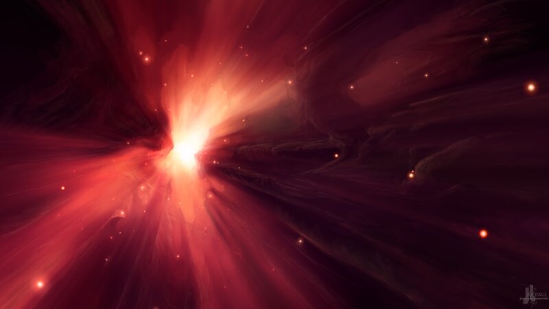 Red Nebula Explosion — Dramatic, Digital Art, Stars