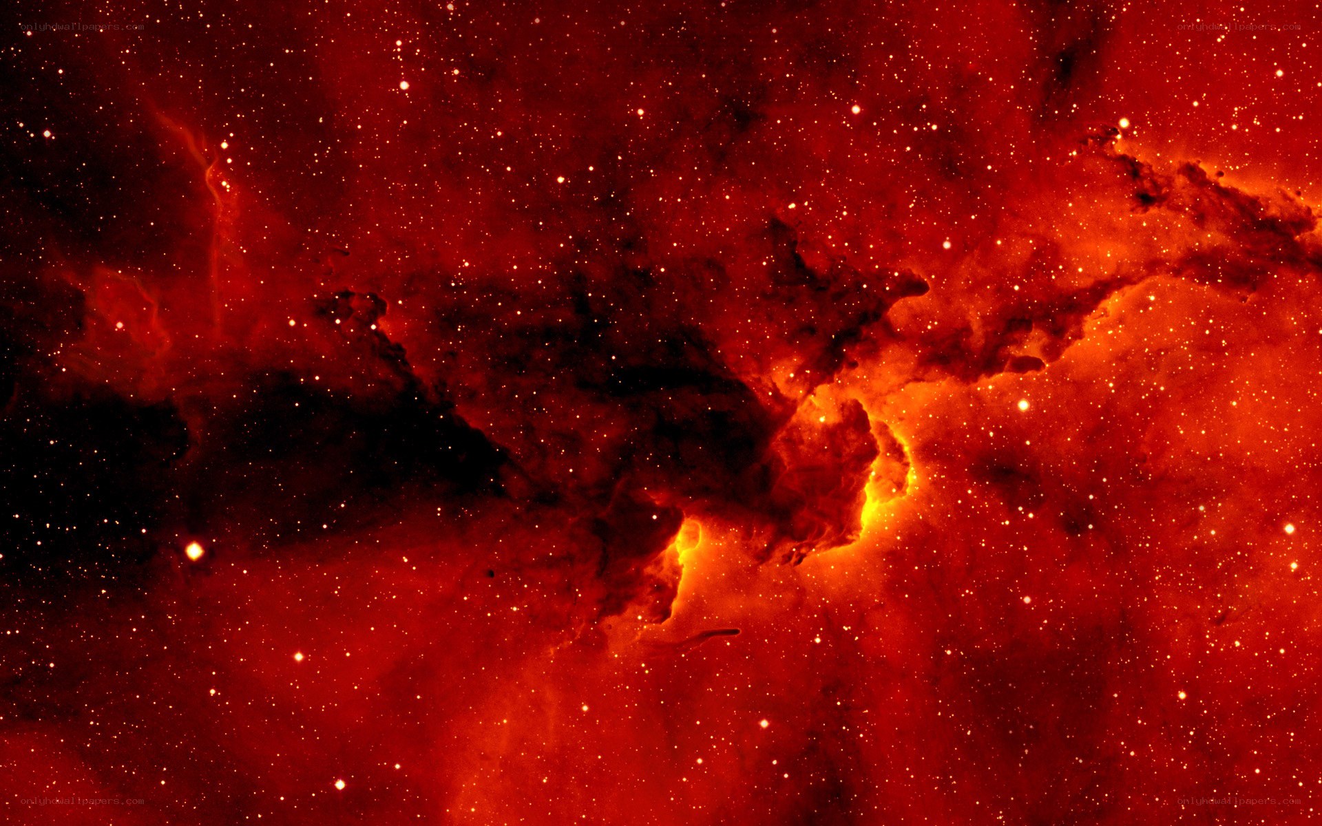 Red nebula in space