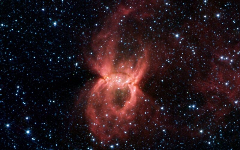 Red Nebula in Space — Cosmic, Night, Photograph, Stars, Gas Clouds, Black, Blue
