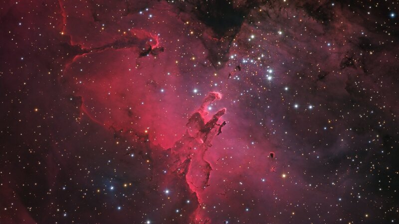Red Nebula in Space — Cosmic, Night, Photograph, Stars, Gas Clouds, Dust, Purple, Black