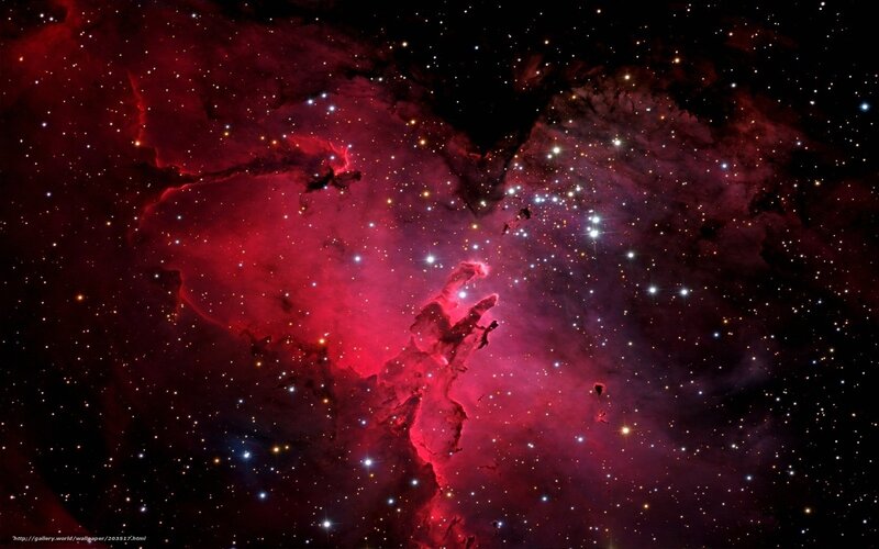 Red Nebula in Space — Cosmic, Night, Photograph, Stars, Gas Clouds, Dust