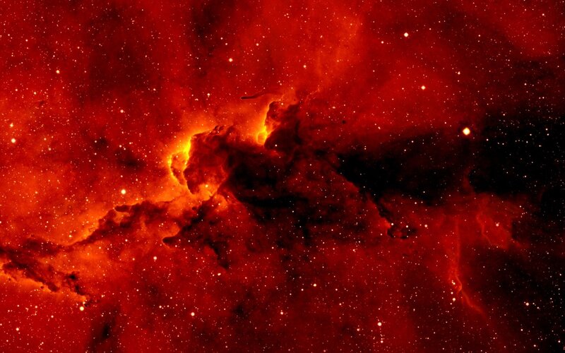 Red Nebula in Space — Cosmic, Photograph, Stars, Gas Clouds, Dust, Orange