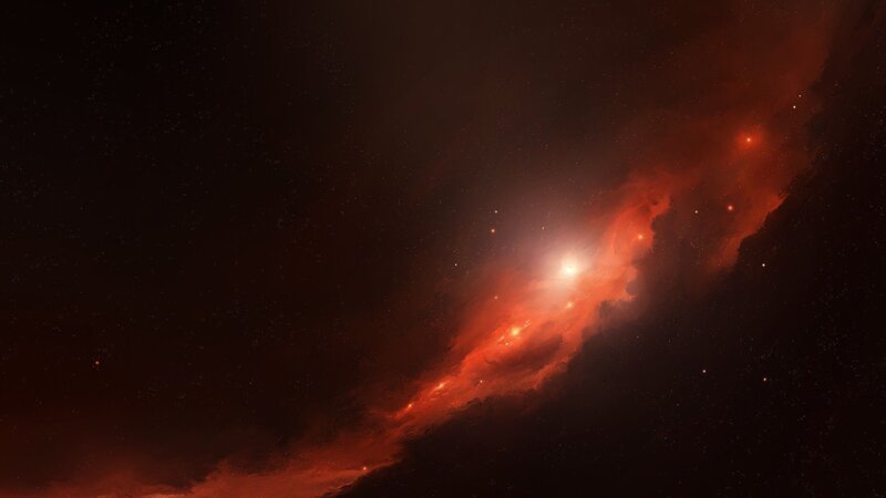Red Nebula in Space — Dramatic, Digital Art, Stars, Gas Cloud