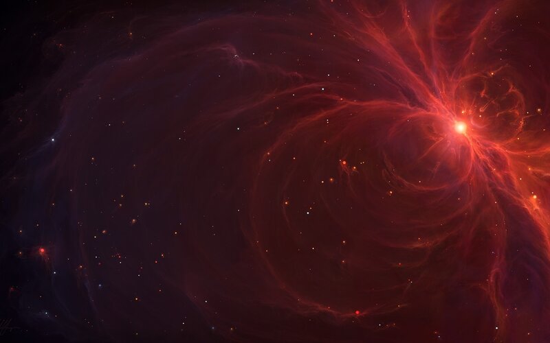 Red Nebula in Space — Dramatic, Digital Art