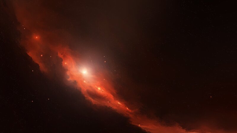 Red Nebula in Space — Dramatic, Night, Digital Art, Stars, Gas Cloud, Black