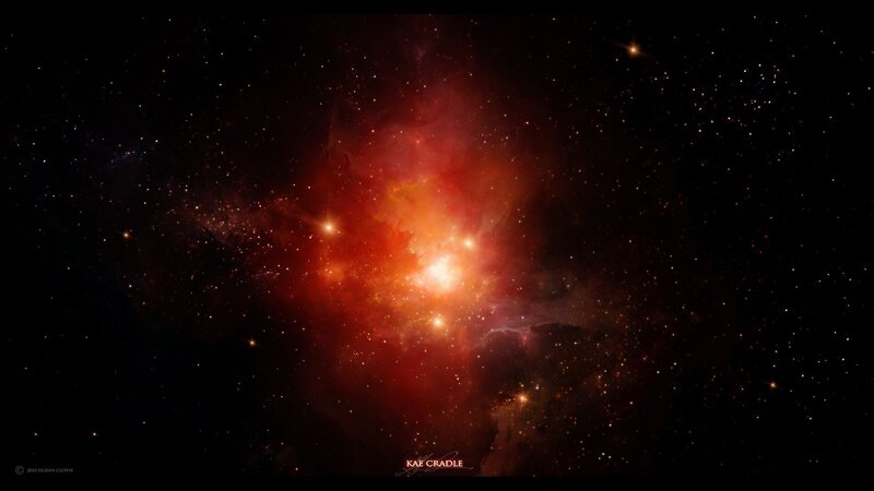Red Nebula in Space — Dramatic, Night, Digital Art, Stars, Gas Clouds, Black, Orange