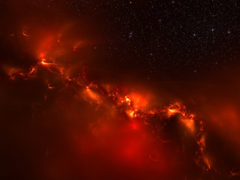 Red Nebula in Space — Dramatic, Night, Digital Art