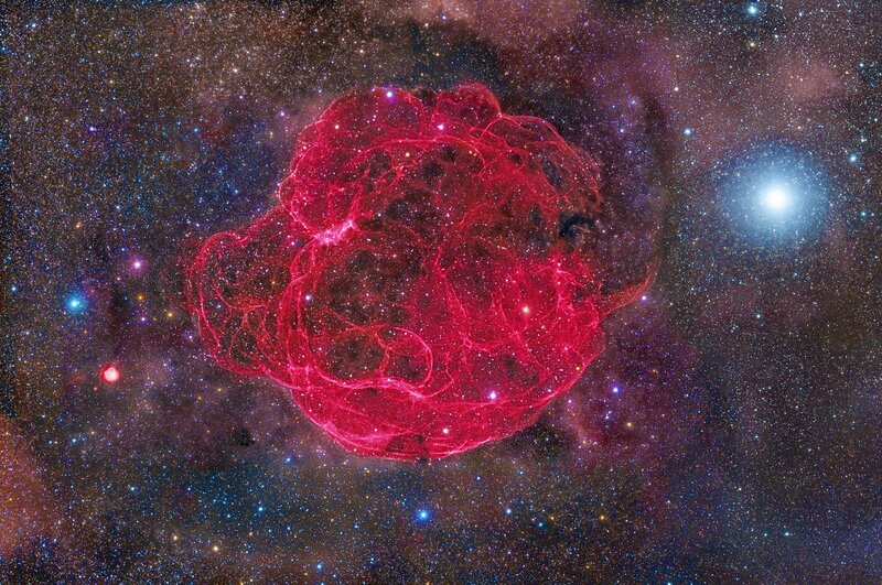 Red Nebula in Space — Dramatic, Night, Photograph, Stars, Cosmic Dust