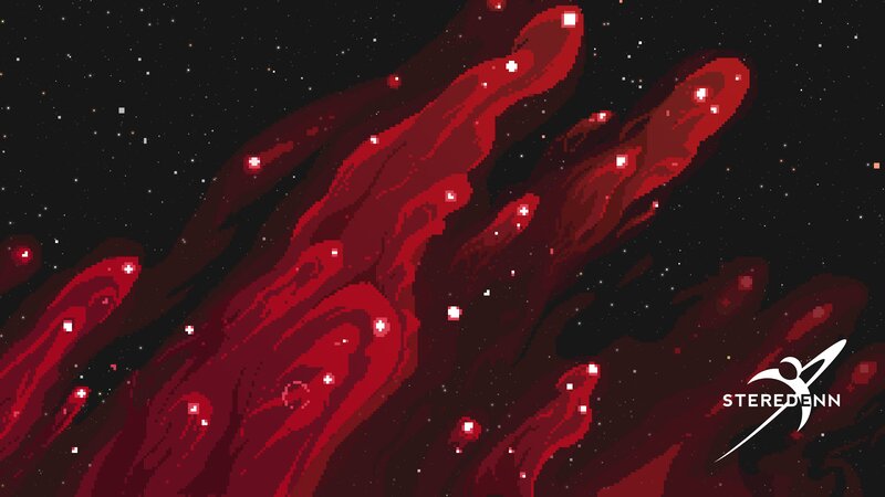 Red Nebula in Space — Dramatic, Night, Pixel Art