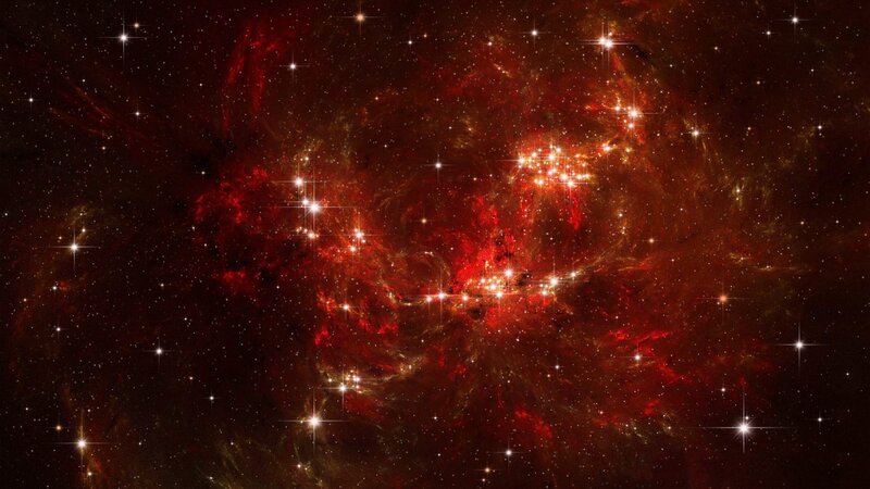 Red Nebula in Space — Dramatic, White