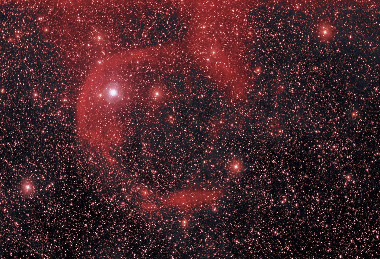 Red nebula in star field