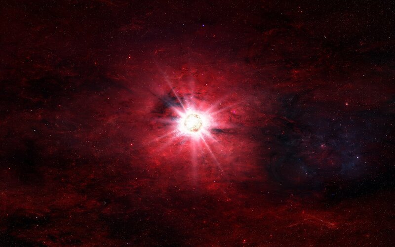 Red nebula with bright star