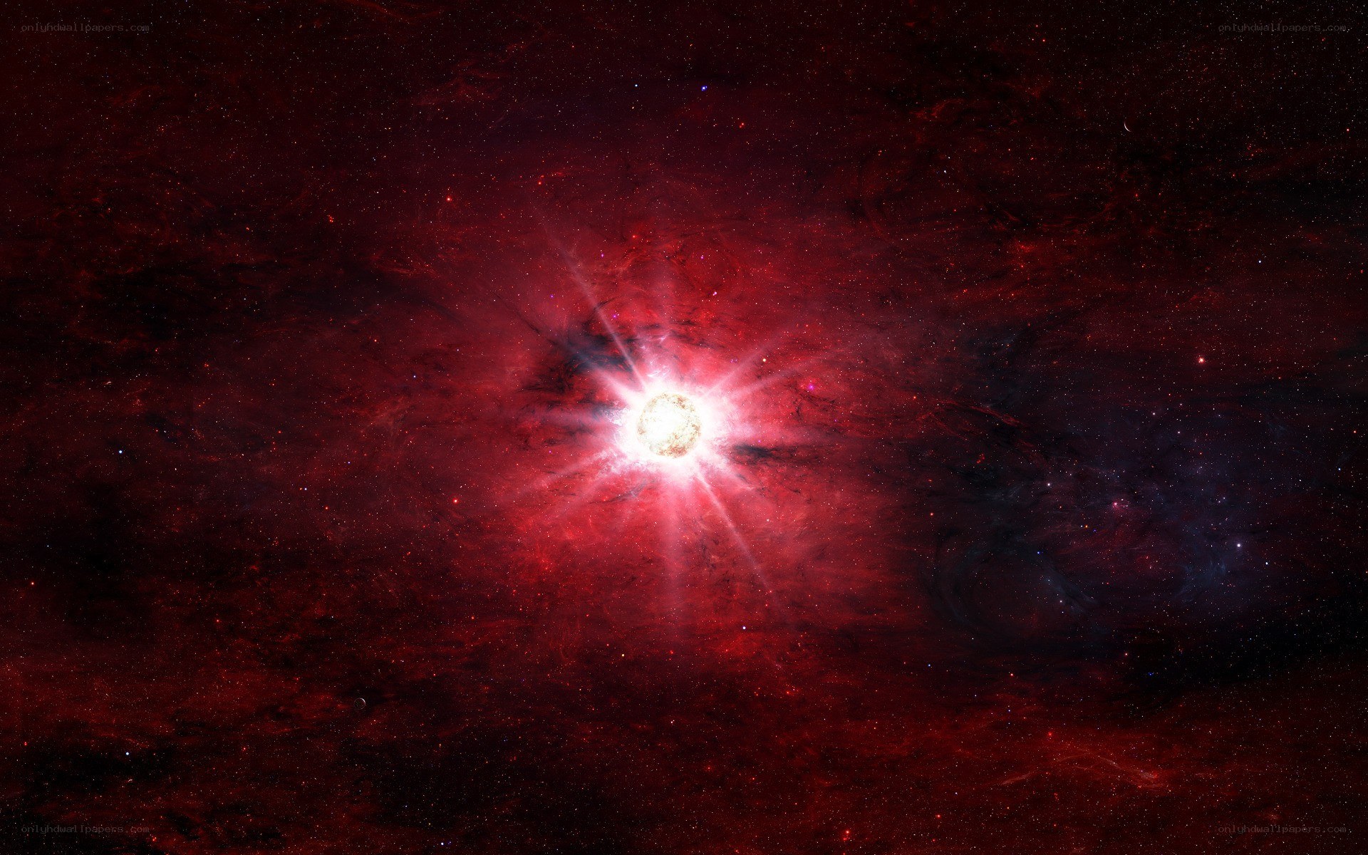 Red nebula with bright star