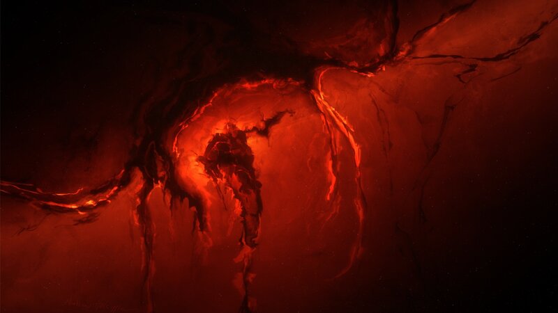 red nebula with dark void